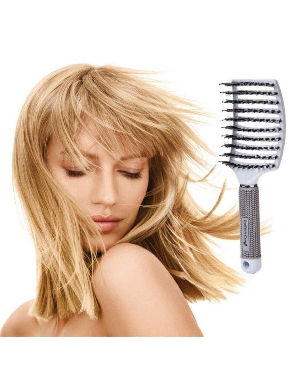 Boar Bristle Hair Brush set - Curved and Vented for Wet or Dry Detangling Hair B